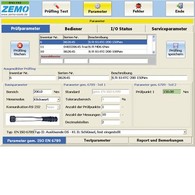 Z-Pro TTB Prüfparameter-Schirm