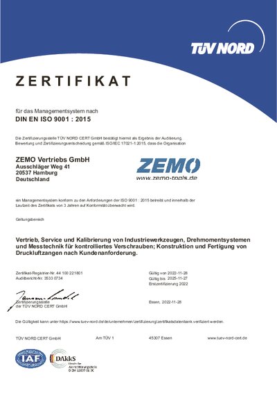 Zertifikat ISO-9001:2015