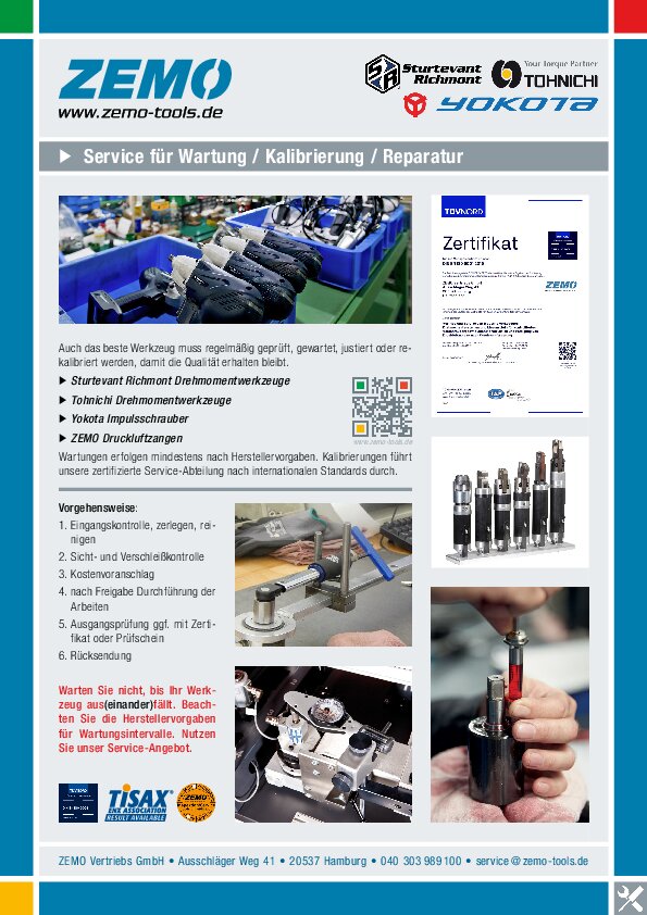 Infoblatt Service für Wartung/Kalibrierung/Reparatur