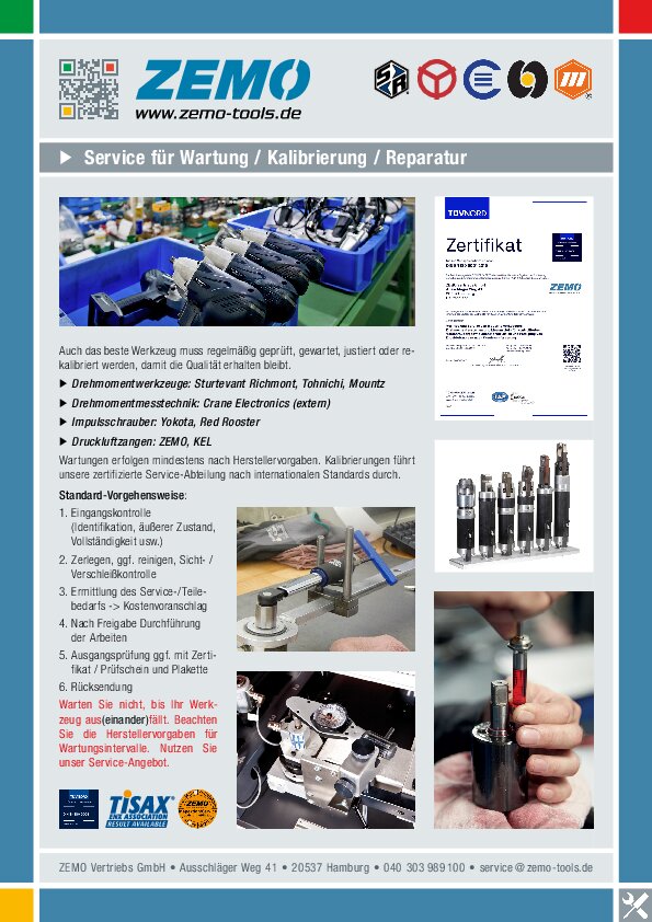 Infoblatt Service für Wartung/Kalibrierung/Reparatur