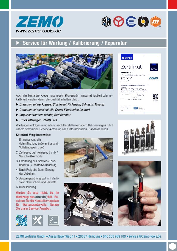 Infoblatt Service für Wartung/Kalibrierung/Reparatur