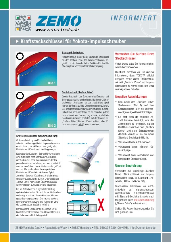 Infoblatt Surface Drive Steckschlüssel