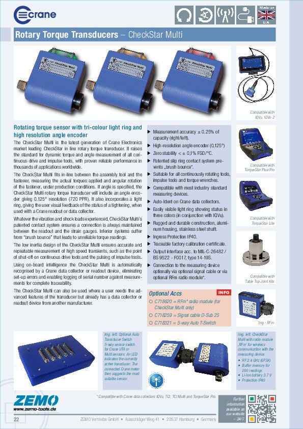 Crane Rotary Torque Transducer CheckStar Multi