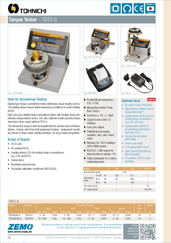 Tohnichi Torque Driver Tester TDT3