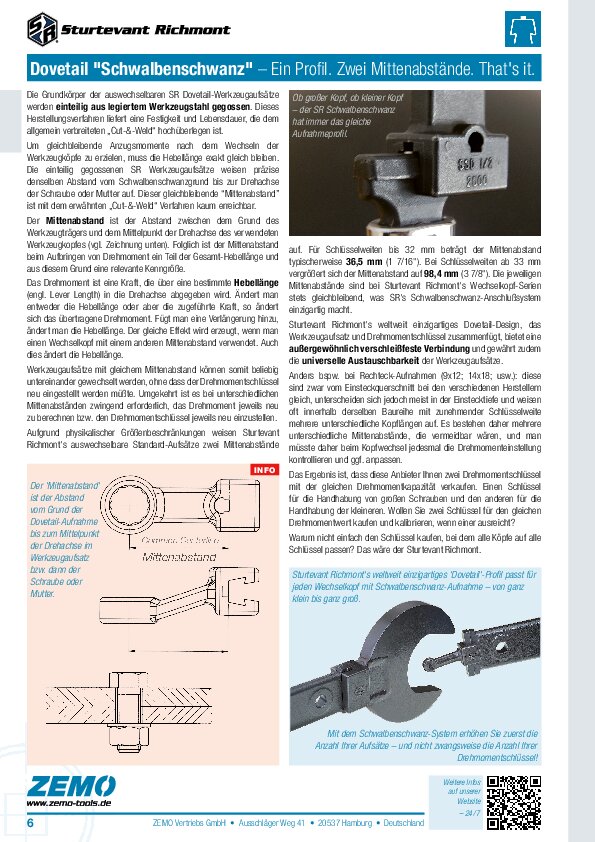 Sturtevant Richmont Dovetail Hebellänge Mittenabstand