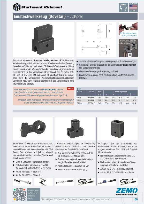 Sturtevant Richmont Dovetail-Adapter STA SRA DIN