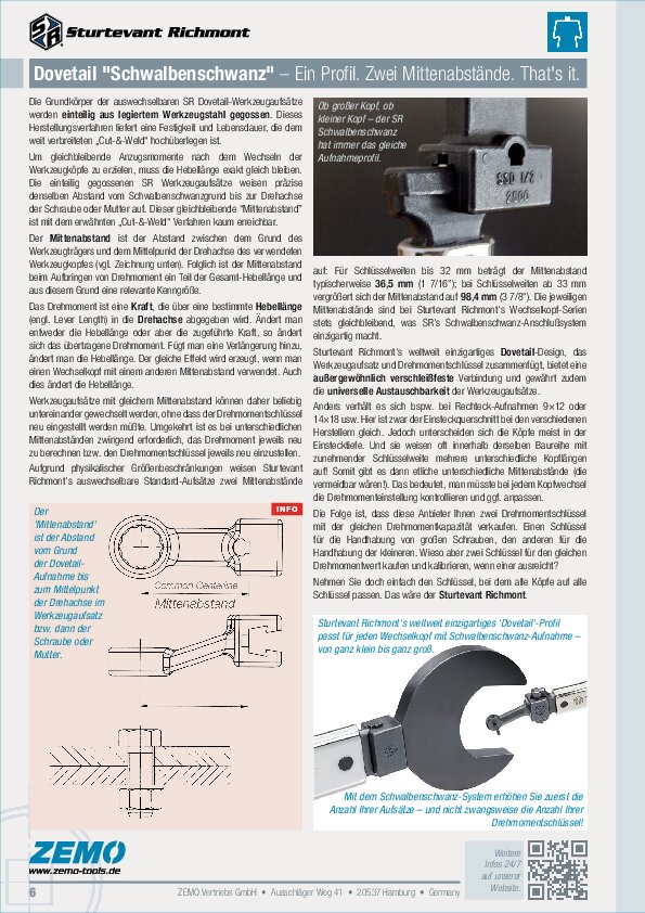 Sturtevant Richmont Dovetail Hebellänge Mittenabstand