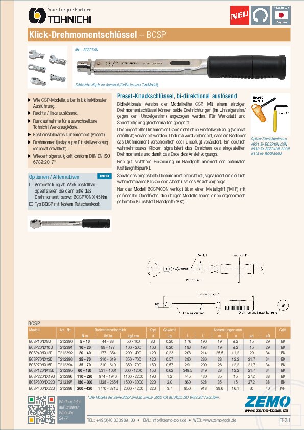 Tohnichi BCSP Drehmomentschlüssel
