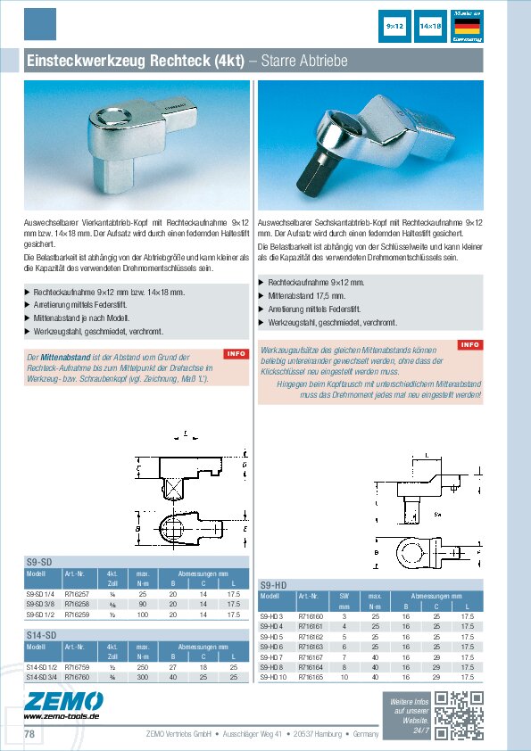 Einsteckwerkzeug S9/S14 SD/HD