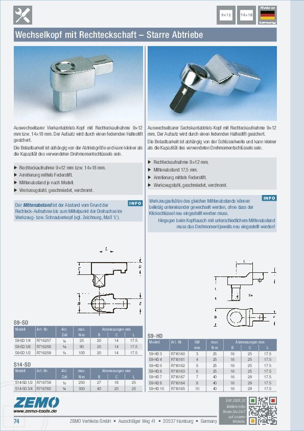 Einsteckwerkzeug S9/S14 SD/HD