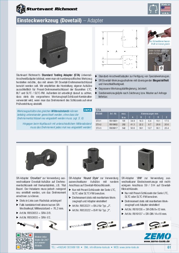 Sturtevant Richmont Dovetail-Adapter STA SRA DIN