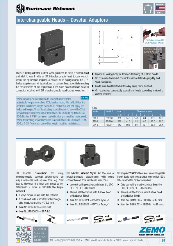SR dovetail adaptors: STA / SRA / DIN
