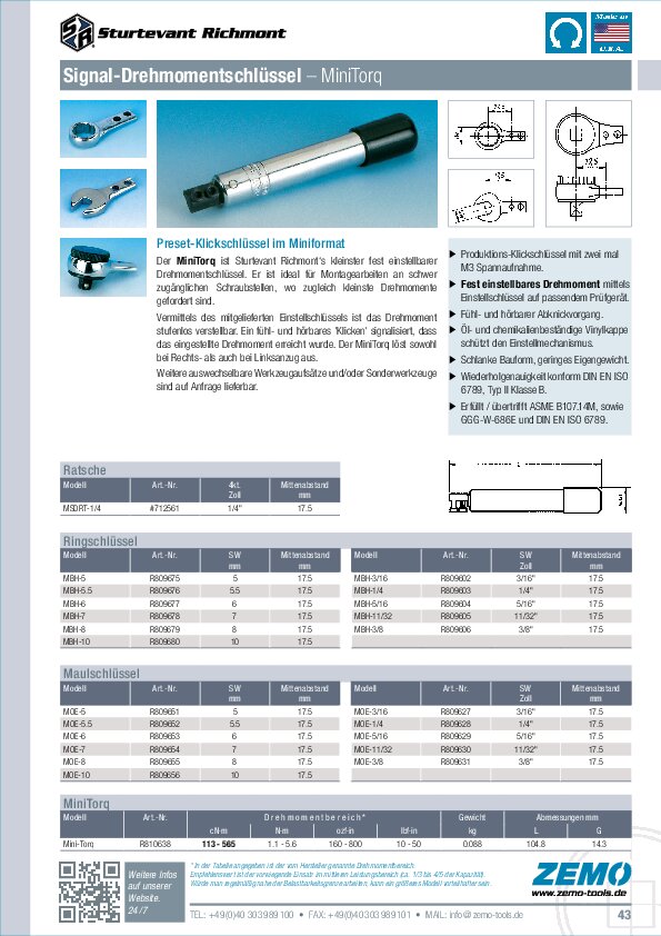 Sturtevant Richmont MiniTorq Drehmomentschlüssel
