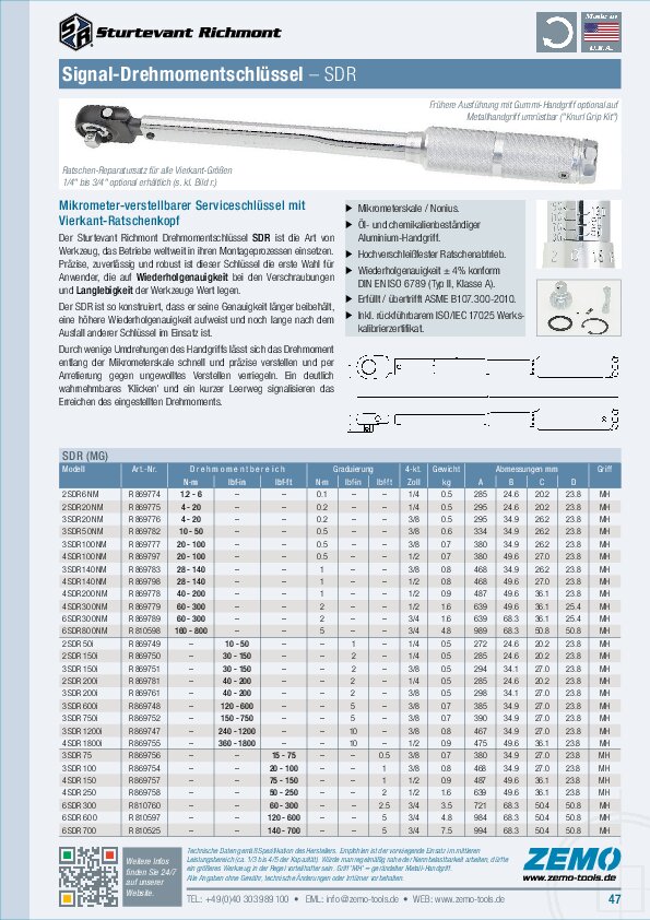 Sturtevant Richmont SDR (MG) Drehmomentschlüssel