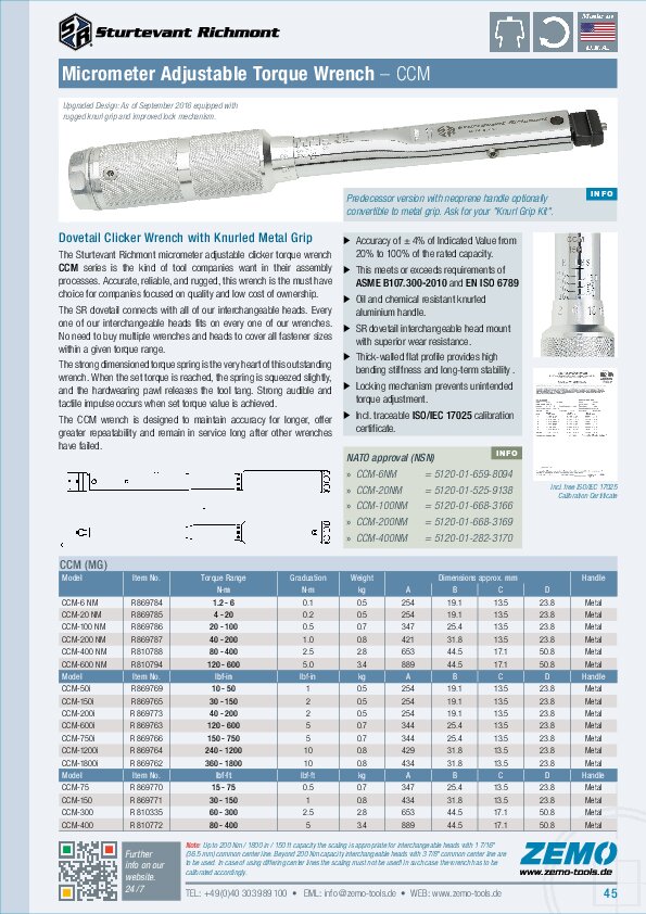 Sturtevant Richmont CCM (MG) Torque Wrench