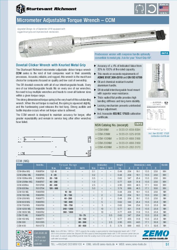 Sturtevant Richmont CCM (MG) Torque Wrench