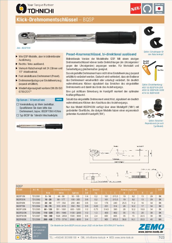 Tohnichi BQSP Drehmomentschlüssel
