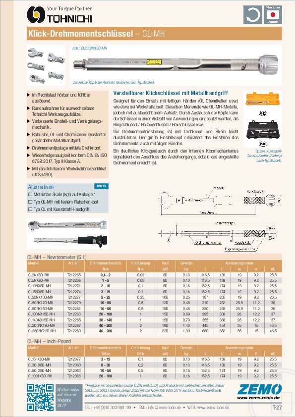 Tohnichi CL-MH Drehmomentschlüssel