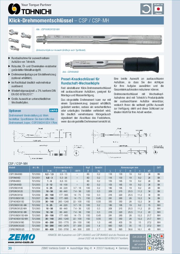 Tohnichi CSP / CSP-MH Drehmomentschlüssel