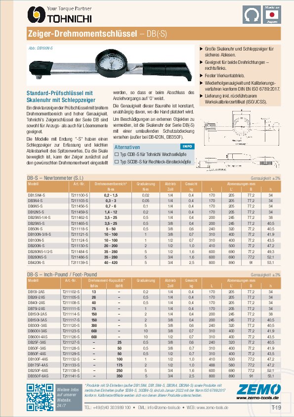 Tohnichi DB (-S) Drehmomentschlüssel