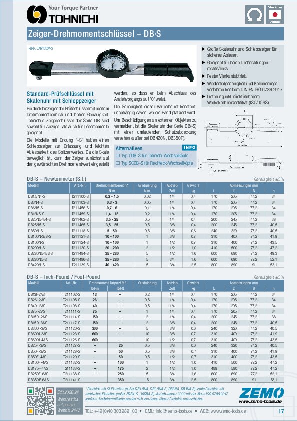 Tohnichi DB / DB-S Drehmomentschlüssel