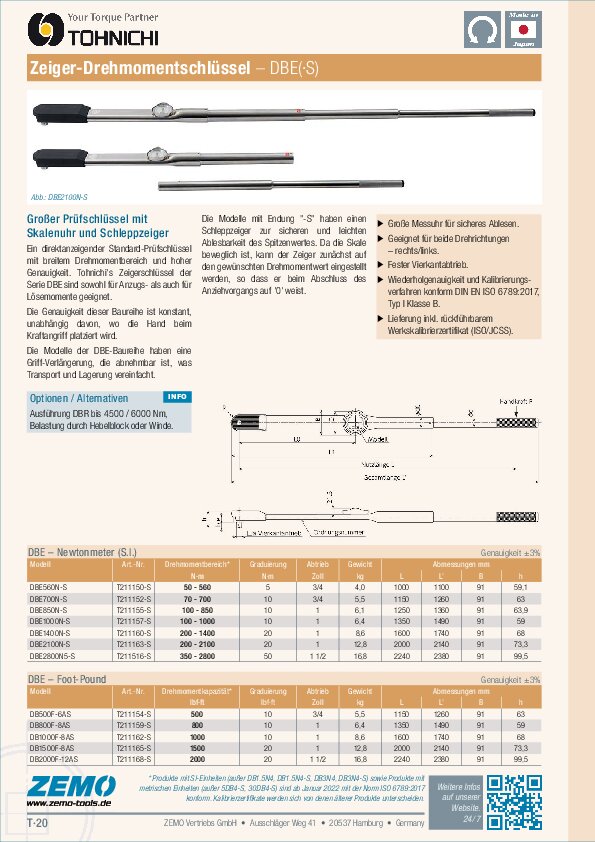 Tohnichi DBE (-S) Drehmomentschlüssel