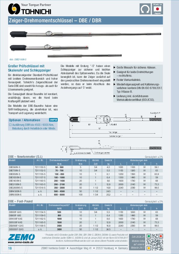 Tohnichi DBE / DBR Drehmomentschlüssel