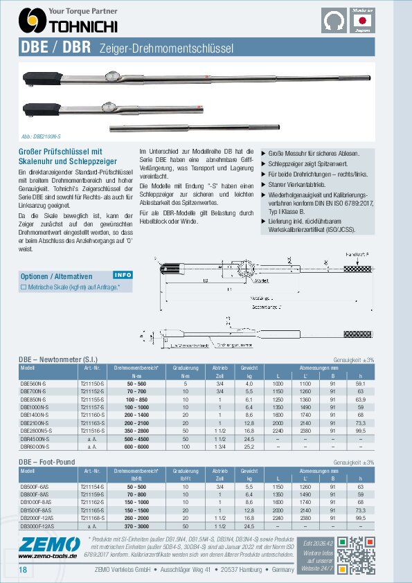 Tohnichi DBE / DBR Drehmomentschlüssel