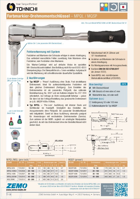 Tohnichi MQPL / MQSP Drehmomentschlüssel