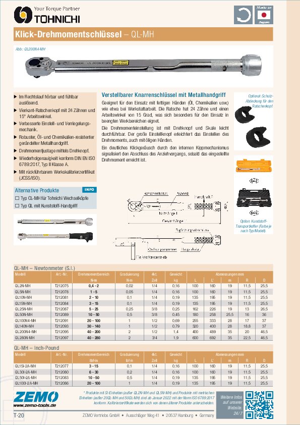 Tohnichi QL-MH Drehmomentschlüssel