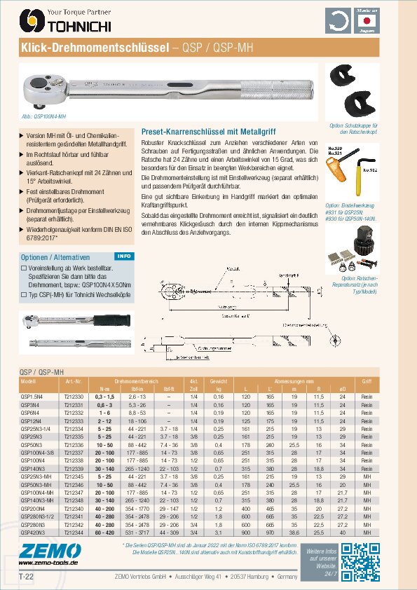 Tohnichi QSP / QSP-MH Drehmomentschlüssel