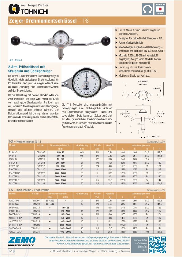 Tohnichi T-S Drehmomentschlüssel