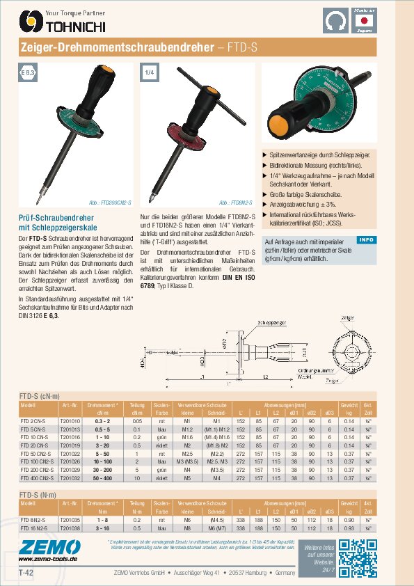 Tohnichi FTD-S Drehmomentschraubendreher