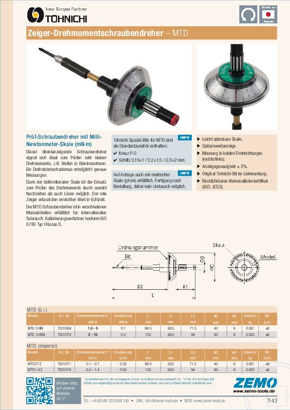 Tohnichi MTD Drehmomentschraubendreher