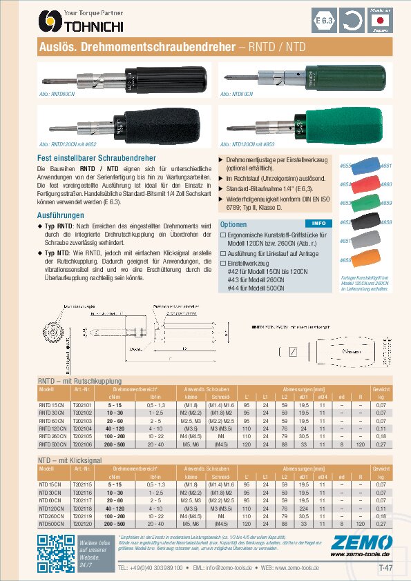 Tohnichi RNTD / NTD Drehmomentschraubendreher