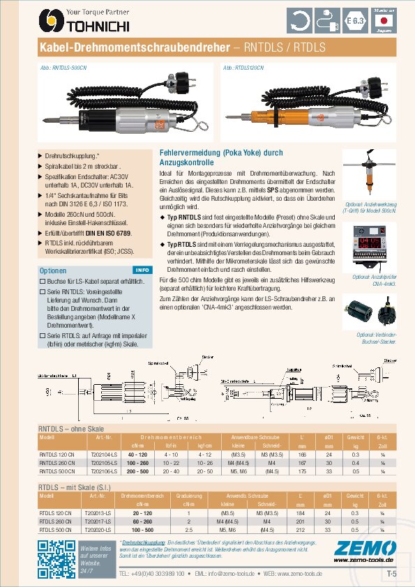 Tohnichi RTDLS / RNTDLS Drehmomentschraubendreher