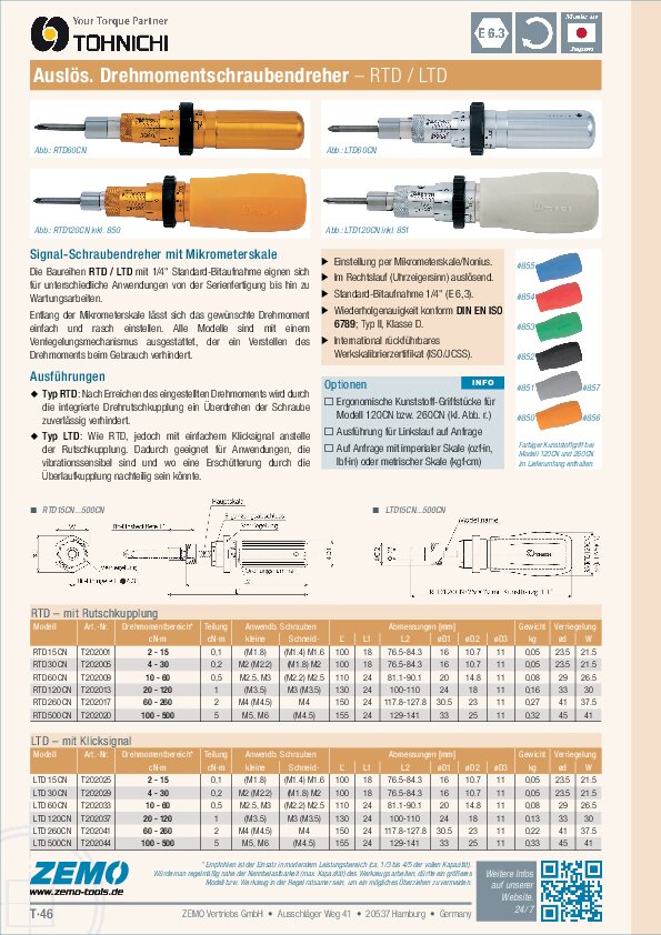 Tohnichi RTD / LTD Drehmomentschraubendreher