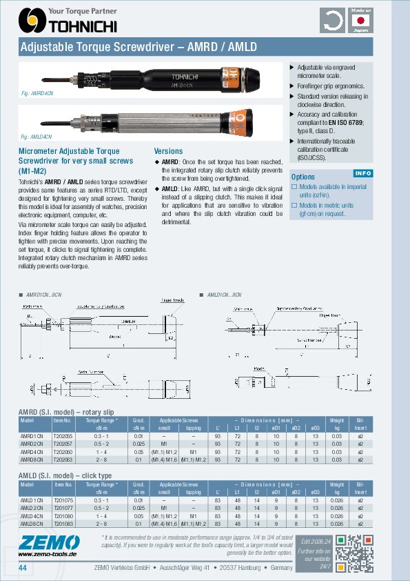 Tohnichi AMRD AMLD Torque Screwdriver