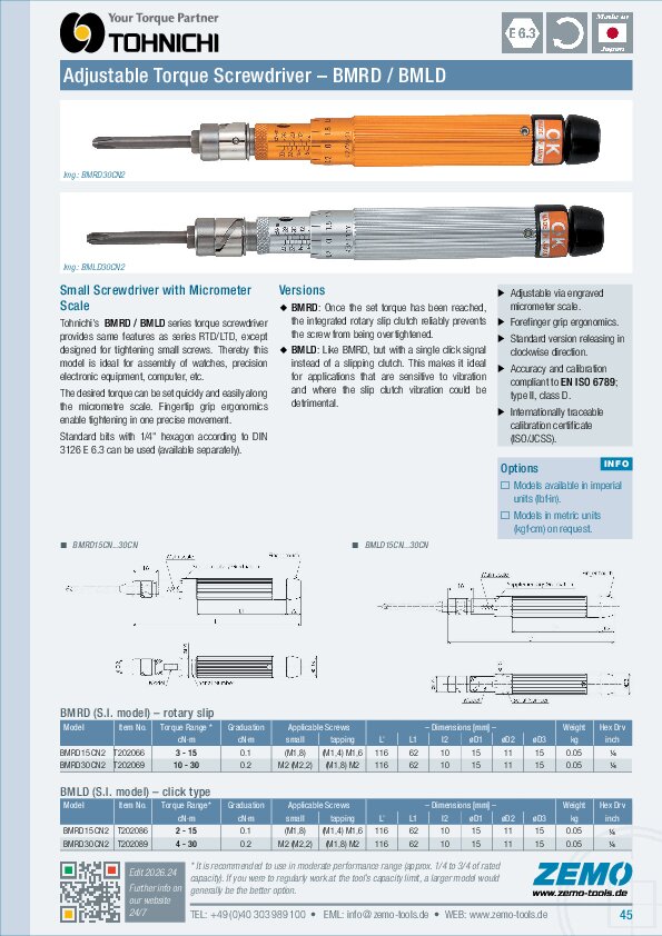 Tohnichi BMRD BMLD Torque Screwdriver