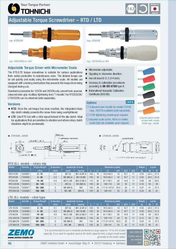 Tohnichi RTD / LTD Torque Screwdriver