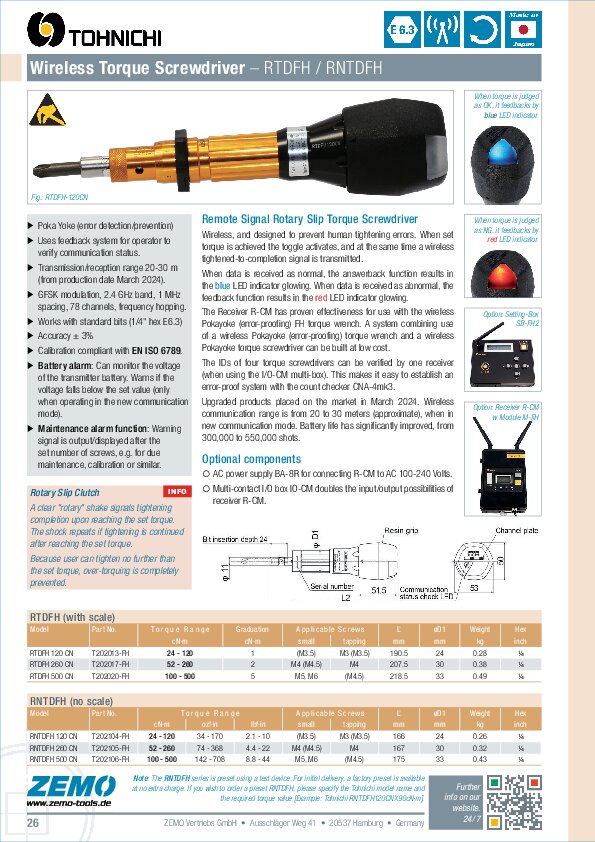 Tohnichi RTDFH / RNTDFH Torque Screwdriver