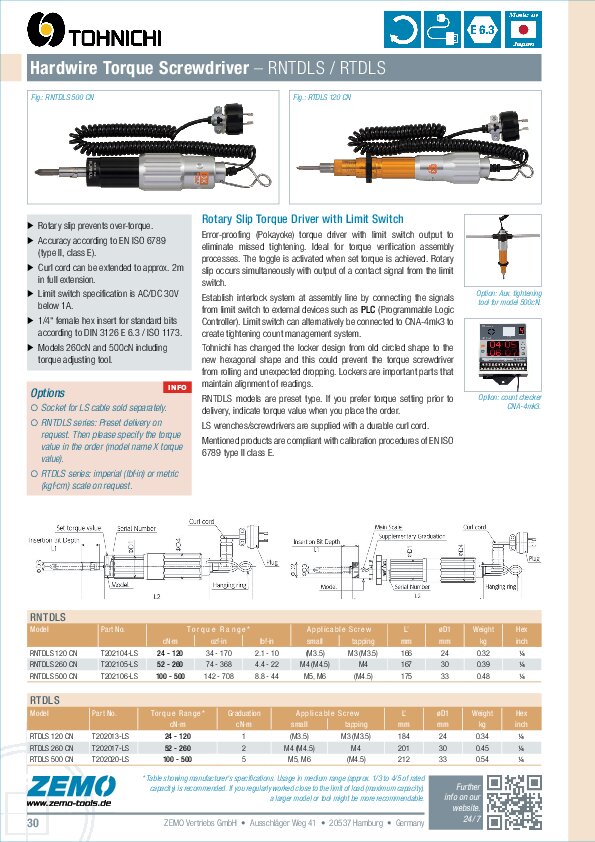 Tohnichi RNTDLS / RTDLS Torque Screwdriver