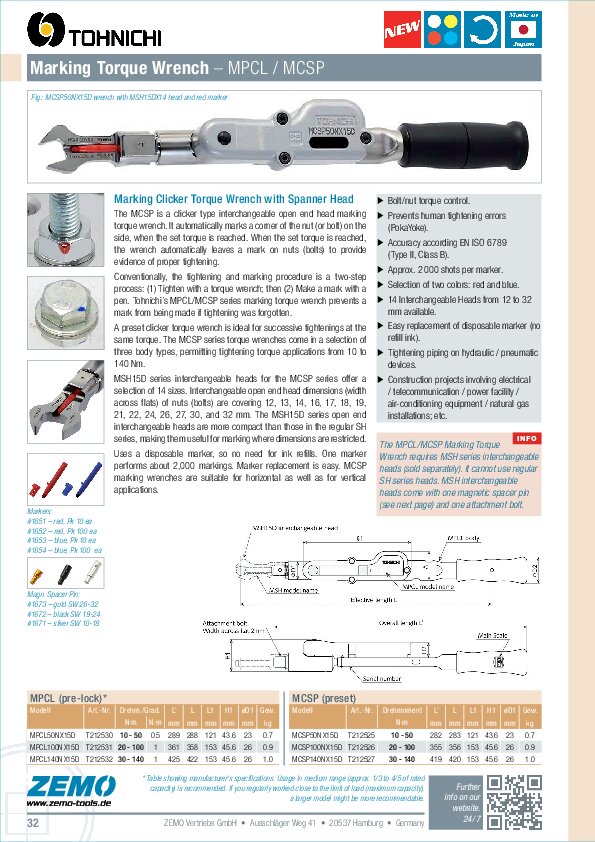 Tohnichi MPCL / MCSP marking torque wrench