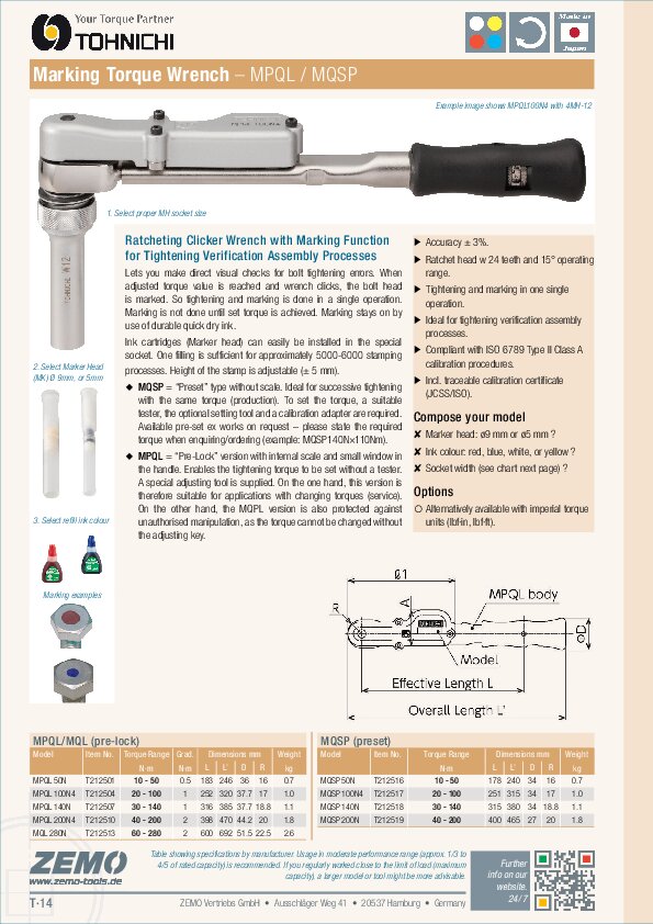 Tohnichi MPQL / MQSP Torque Wrench