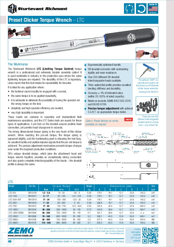 Sturtevant Richmont LTC Preset Clicker Torque Wrench