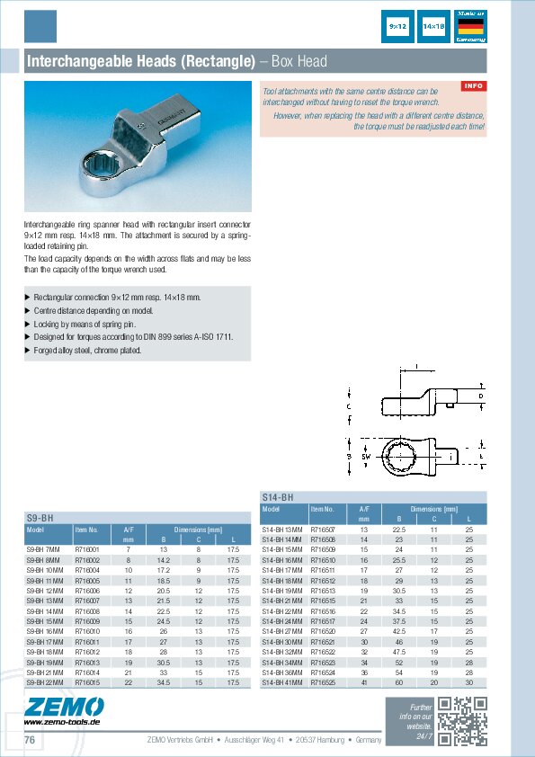 ZEMO interchangeable heads (rectangular)