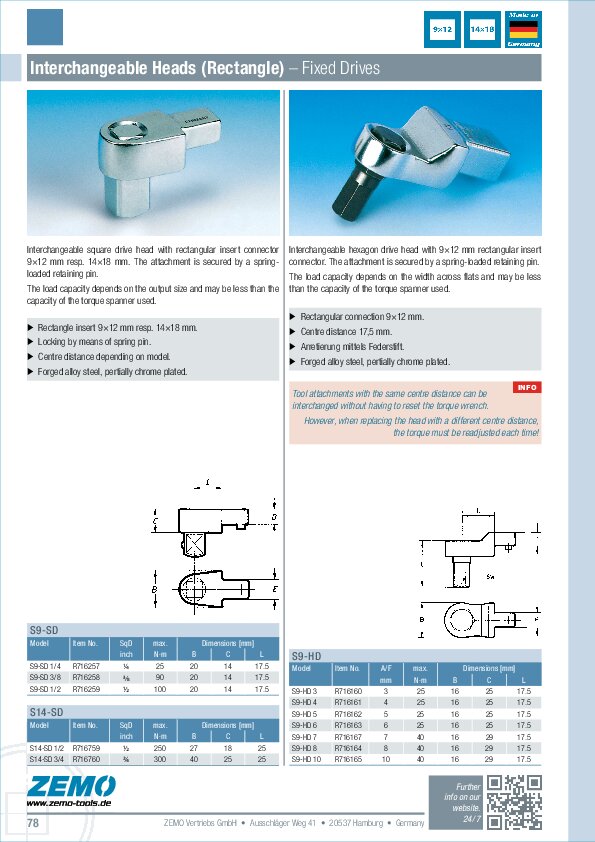 ZEMO interchangeable heads (rectangular)