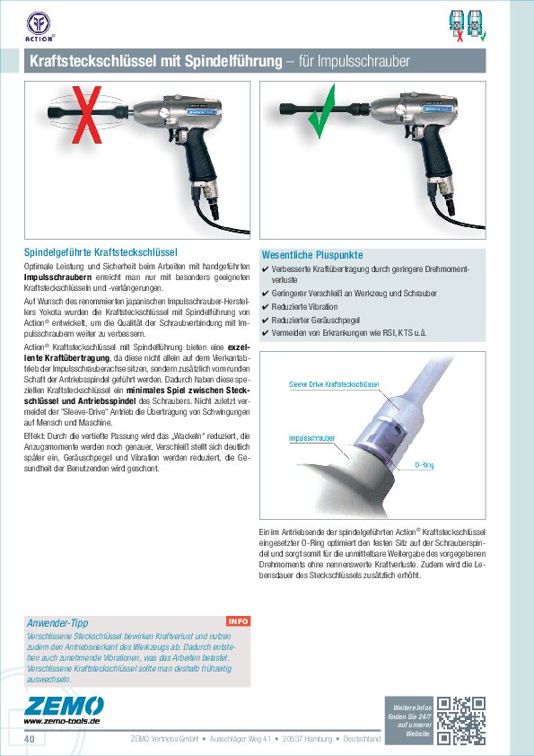 Infoblatt Kraftsteckschlüssel mit Spindelführung