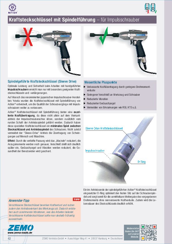 Infoblatt Kraftsteckschlüssel mit Spindelführung