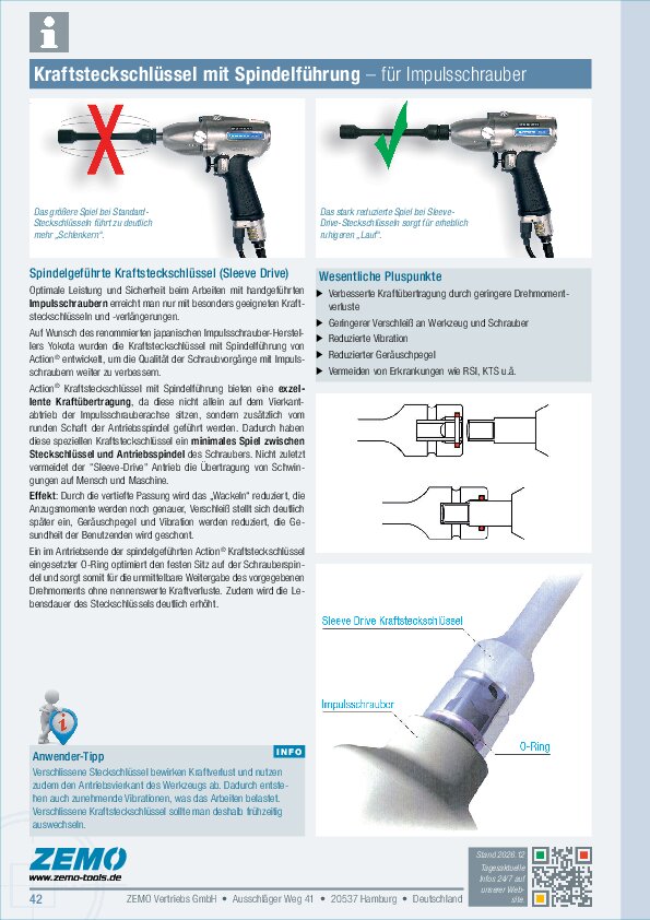 Infoblatt Kraftsteckschlüssel mit Spindelführung